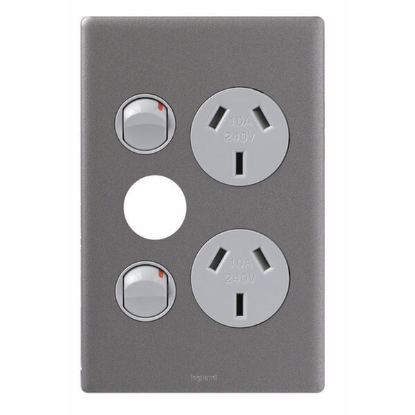 Legrand EDV777XUG Excel Life Ded Sw Socket Dbl Extra 10A Vert U/Grey